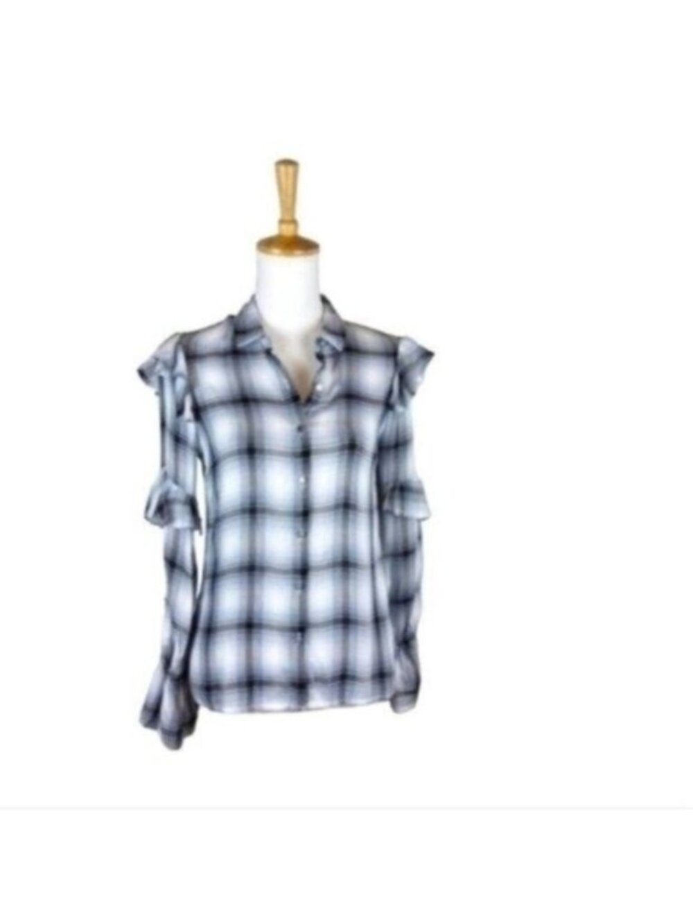 Rocks & Indigo Ruffled Sleeve Plaid Top Blue XS And Medium